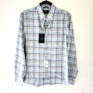 1901 trim fit Blue tan Heather plaid button down shirt